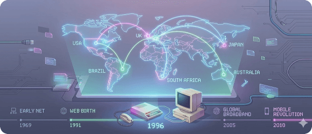 1996 – world map showing our network origins